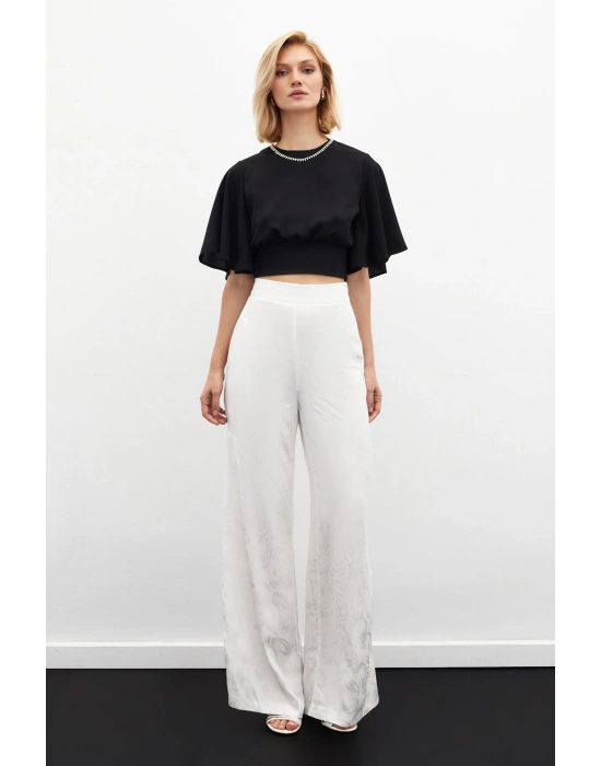 Jakarlı Salaş Pantolon - Ekru