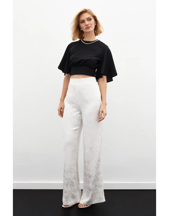 Jakarlı Salaş Pantolon - Ekru