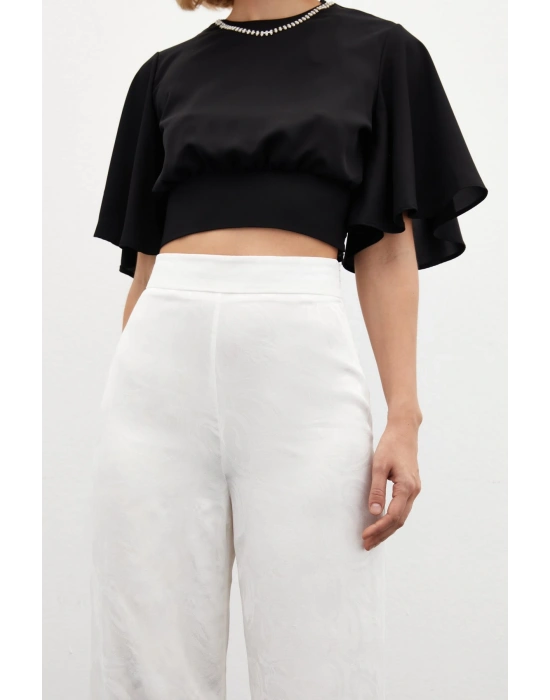 Jakarlı Salaş Pantolon - Ekru