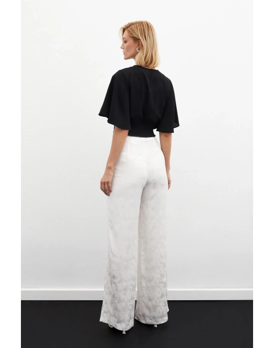 Jakarlı Salaş Pantolon - Ekru