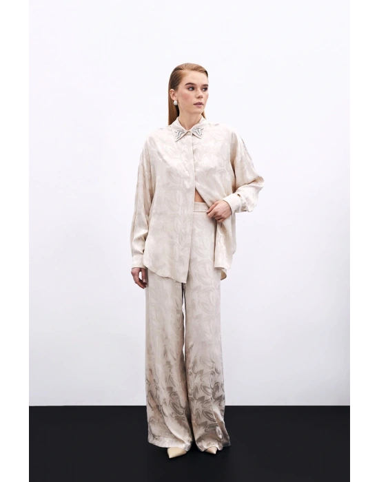 Jakarlı Salaş Pantolon - Bej