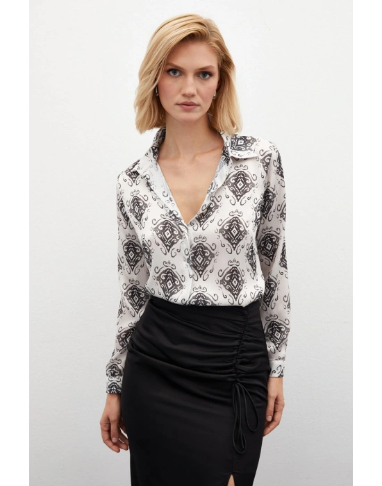 Desenli Düz Gömlek - SİYAH