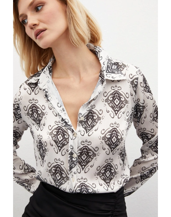 Desenli Düz Gömlek - SİYAH