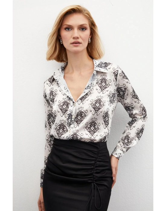 Desenli Düz Gömlek - SİYAH