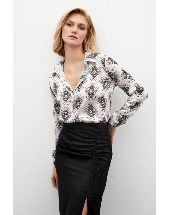 Desenli Düz Gömlek - SİYAH