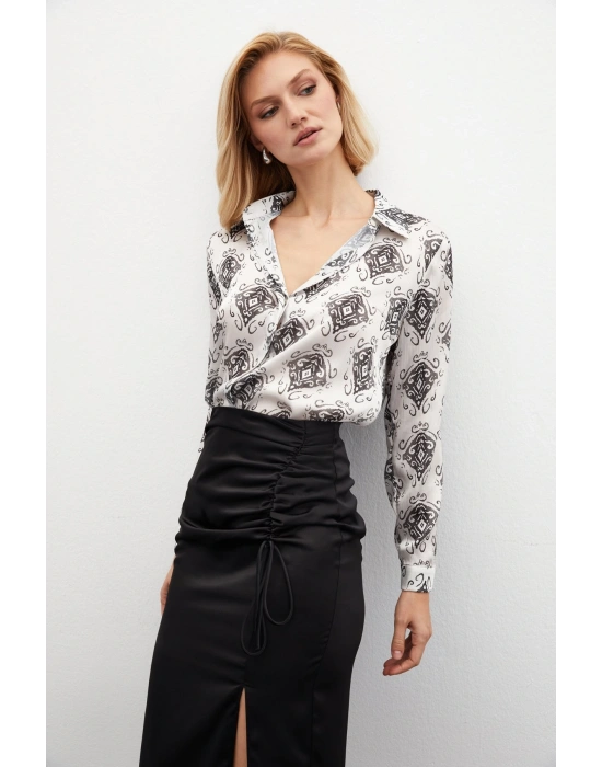 Desenli Düz Gömlek - SİYAH