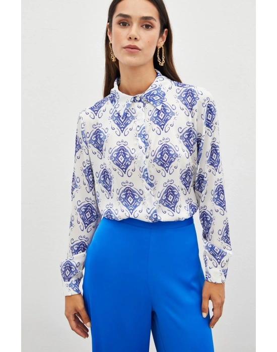 Desenli Düz Gömlek - SAX MAVİ