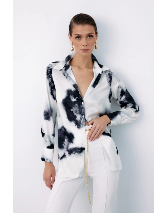 Desenli Geniş Klasik Gömlek - SİYAH