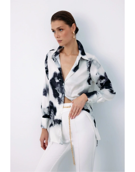 Desenli Geniş Klasik Gömlek - SİYAH