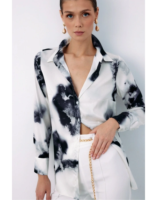 Desenli Geniş Klasik Gömlek - SİYAH