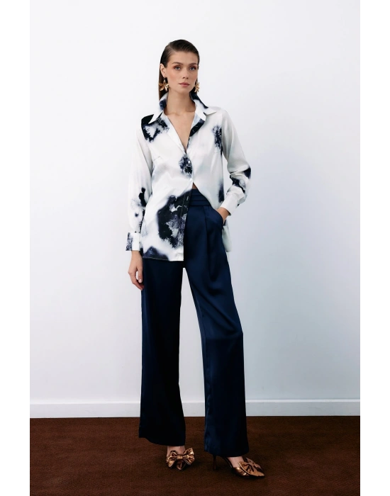 Desenli Geniş Klasik Gömlek - LACİVERT