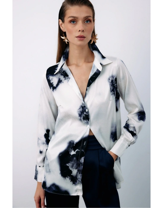 Desenli Geniş Klasik Gömlek - LACİVERT