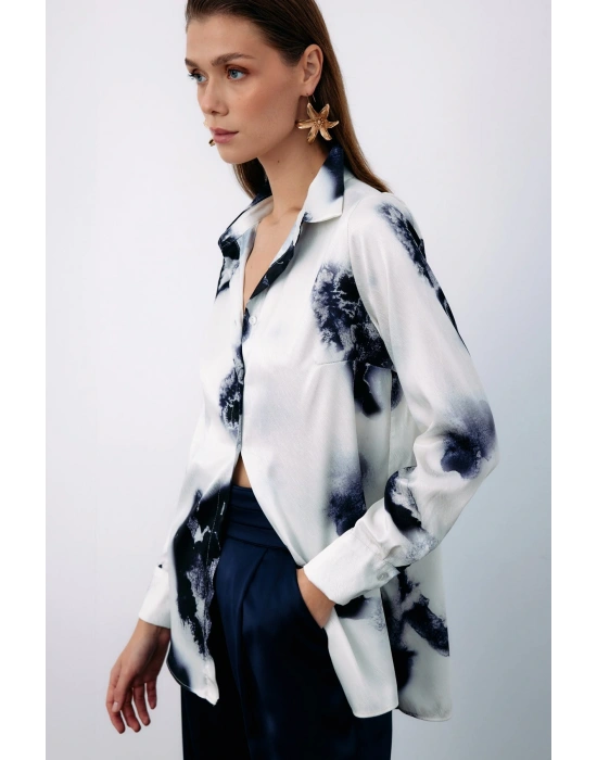 Desenli Geniş Klasik Gömlek - LACİVERT