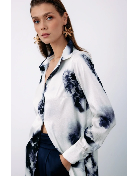 Desenli Geniş Klasik Gömlek - LACİVERT