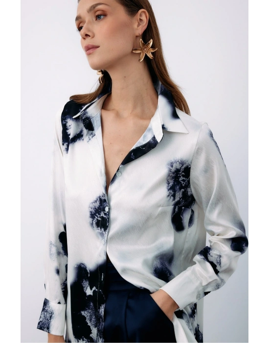 Desenli Geniş Klasik Gömlek - LACİVERT