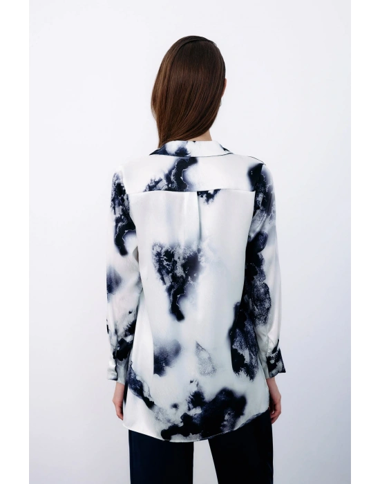 Desenli Geniş Klasik Gömlek - LACİVERT