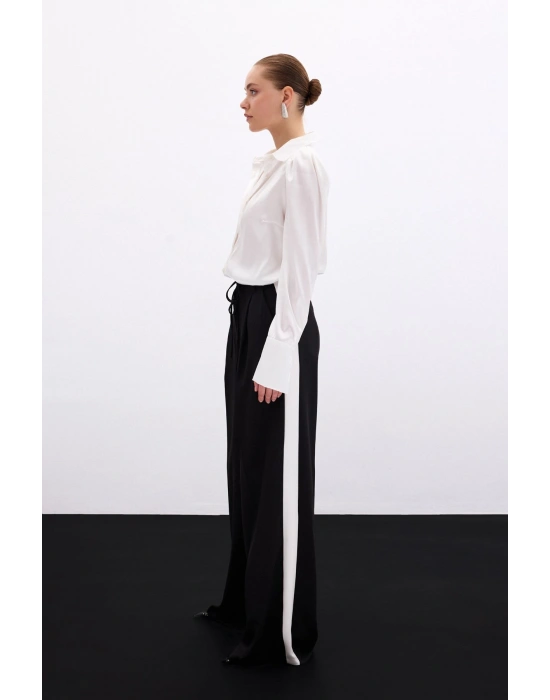 Vatkalı Saten Gömlek - Ekru