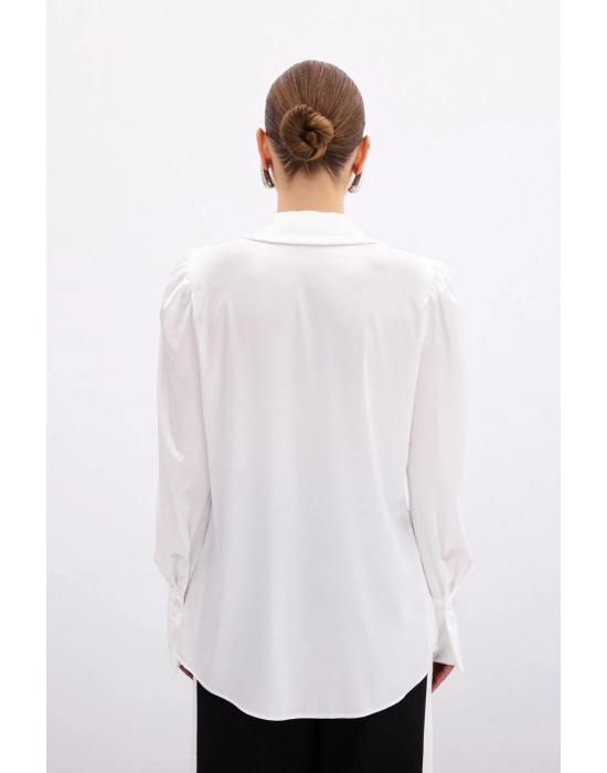 Vatkalı Saten Gömlek - Ekru
