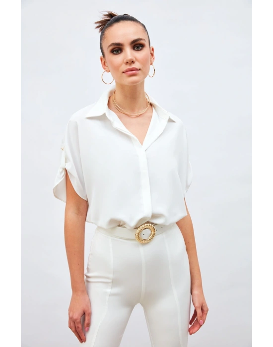 Kol Detaylı Salaş Gömlek - Ekru