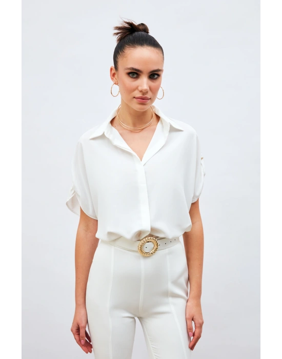 Kol Detaylı Salaş Gömlek - Ekru