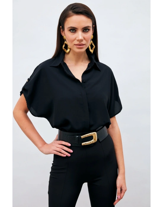 Kol Detaylı Salaş Gömlek - Siyah