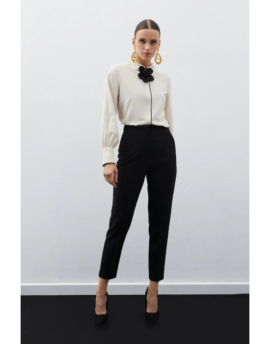Yüksek Bel Pensli Pantolon - SİYAH