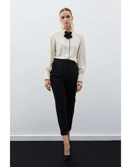 Yüksek Bel Pensli Pantolon - SİYAH