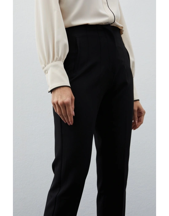 Yüksek Bel Pensli Pantolon - SİYAH