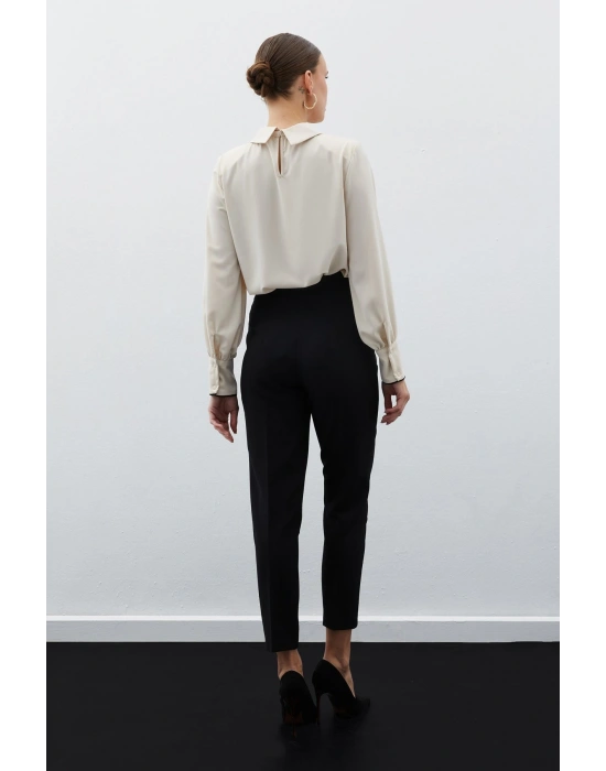 Yüksek Bel Pensli Pantolon - SİYAH