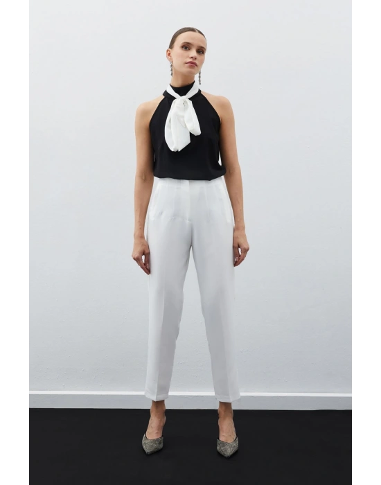 Yüksek Bel Pensli Pantolon - Ekru