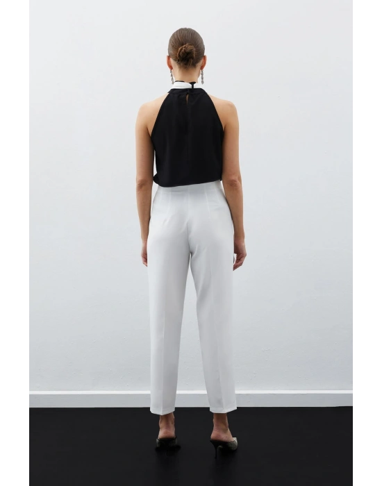 Yüksek Bel Pensli Pantolon - Ekru