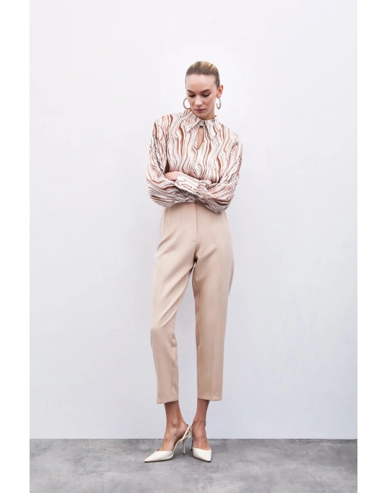 Yüksek Bel Pensli Pantolon - Bej