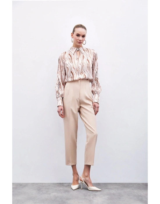 Yüksek Bel Pensli Pantolon - Bej