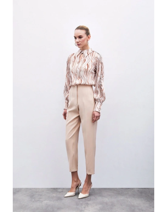 Yüksek Bel Pensli Pantolon - Bej