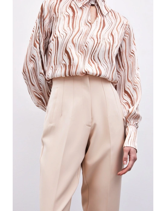 Yüksek Bel Pensli Pantolon - Bej