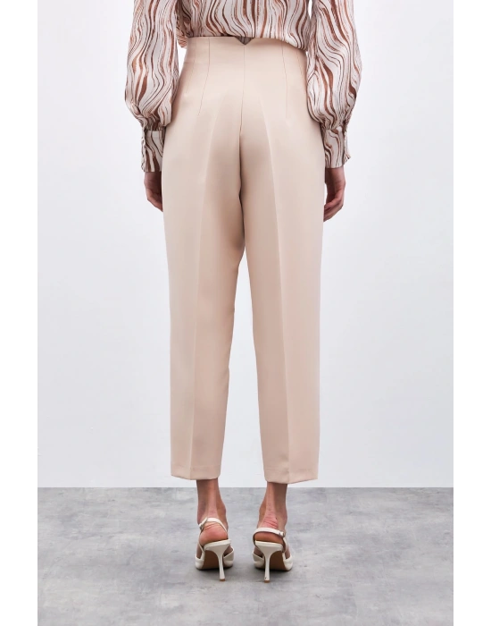 Yüksek Bel Pensli Pantolon - Bej