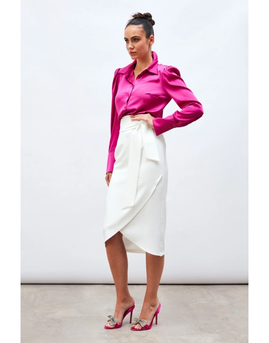 Kuşaklı Kalem Etek - Ekru