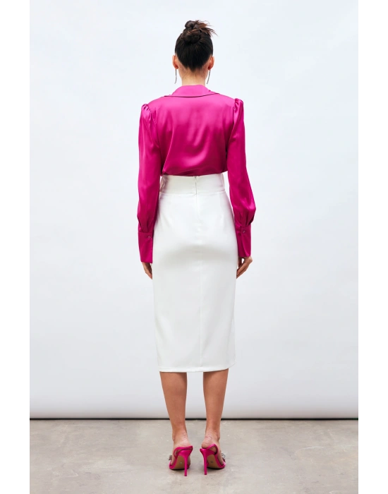 Kuşaklı Kalem Etek - Ekru