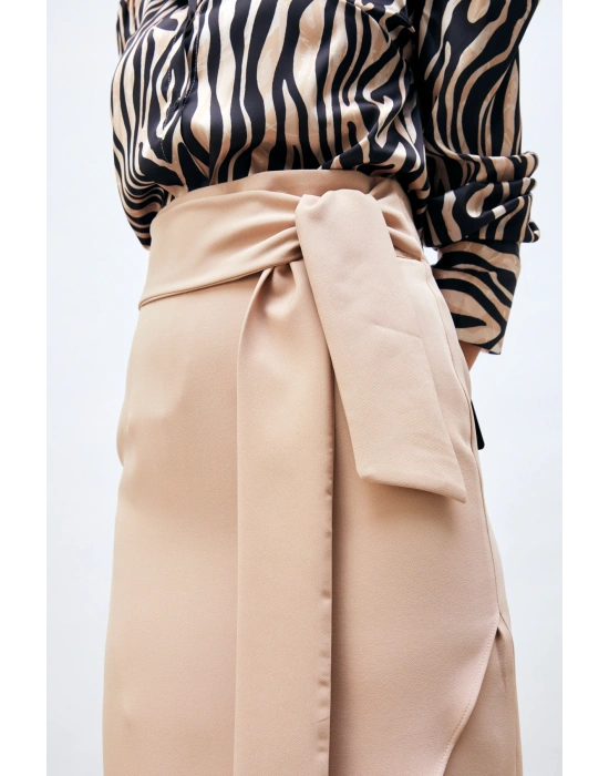 Kuşaklı Kalem Etek - Bej