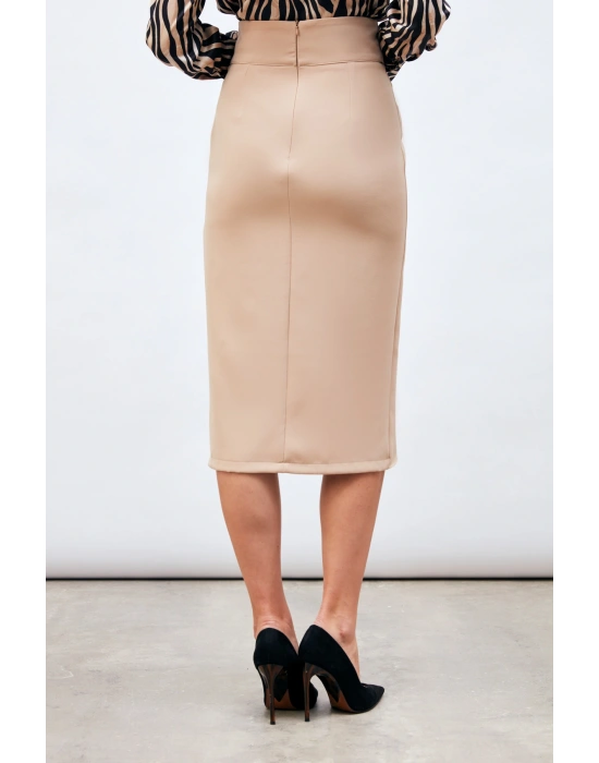 Kuşaklı Kalem Etek - Bej