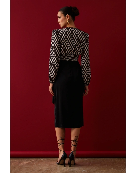 Yırtmaçlı Saten Etek - Siyah