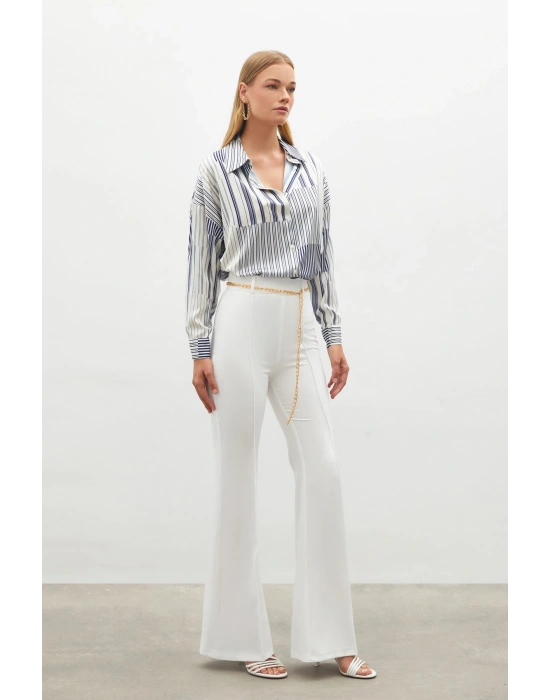 Zincir Kemer İspanyol Paça Pantolon Ekru