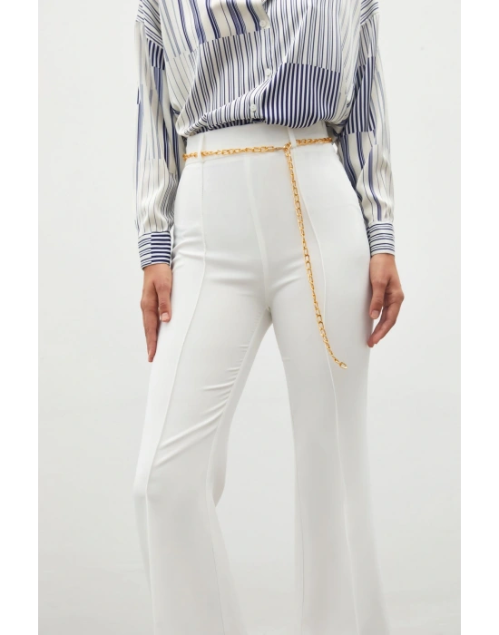 Zincir Kemer İspanyol Paça Pantolon Ekru