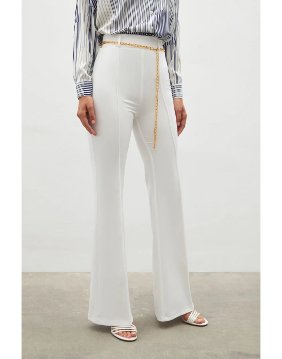 Zincir Kemer İspanyol Paça Pantolon Ekru