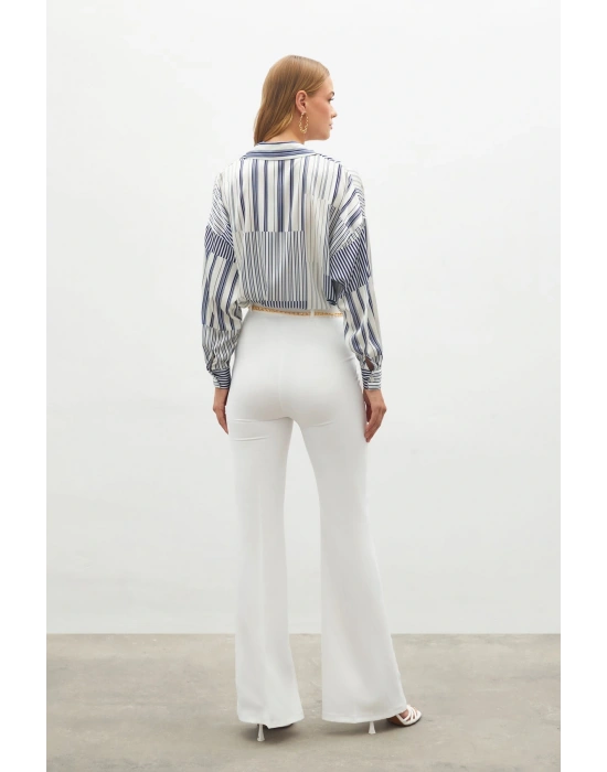 Zincir Kemer İspanyol Paça Pantolon Ekru