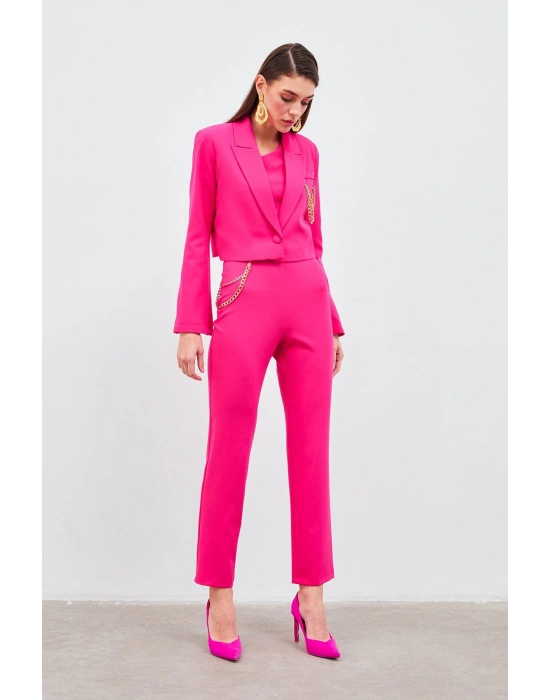 Zincir Aksesuarlı Pantolon - Fuşya