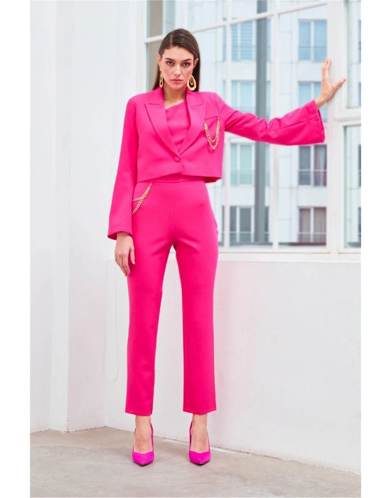 Zincir Aksesuarlı Pantolon - Fuşya