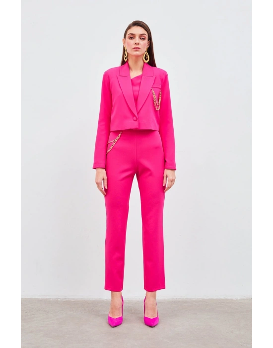 Zincir Aksesuarlı Pantolon - Fuşya