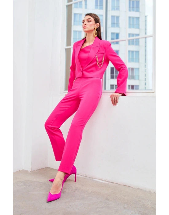 Zincir Aksesuarlı Pantolon - Fuşya