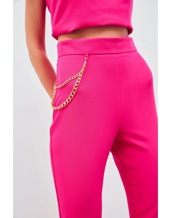 Zincir Aksesuarlı Pantolon - Fuşya